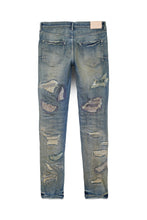 Load image into Gallery viewer, Purple Mid Indigo Tan Repairs Jeans
